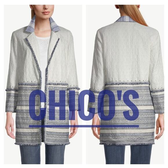 Chico's Embellished Cotton Eyelet Jacket size 1 medium - Picture 1 of 6